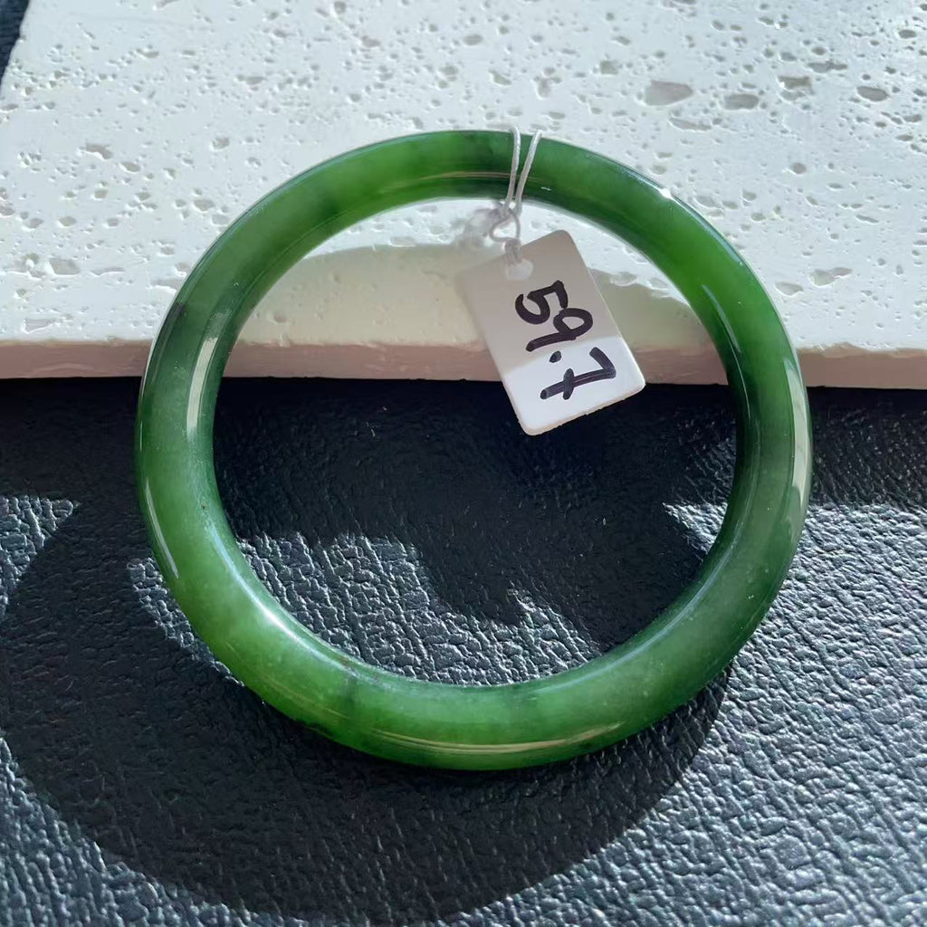 Certified Natural Nephrite Jade Slim Bangle, 59-60mm Large Size Minimalist Bangle Bracelet, Green Jade Bangle