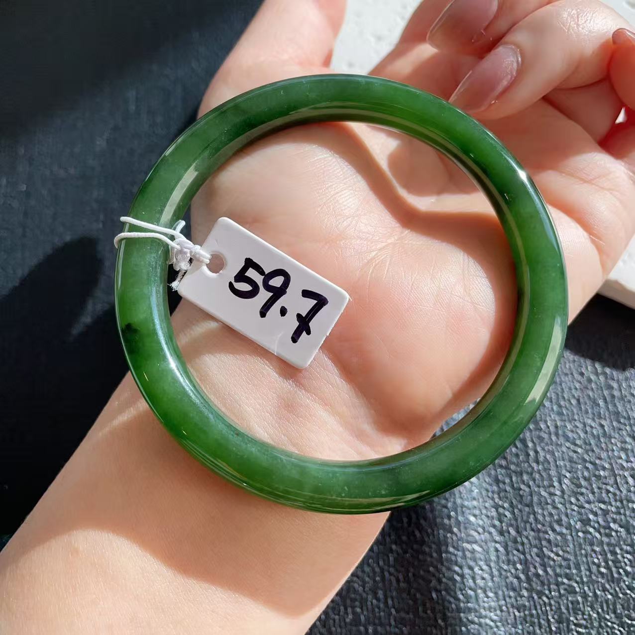 Certified Natural Nephrite Jade Slim Bangle, 59-60mm Large Size Minimalist Bangle Bracelet, Green Jade Bangle