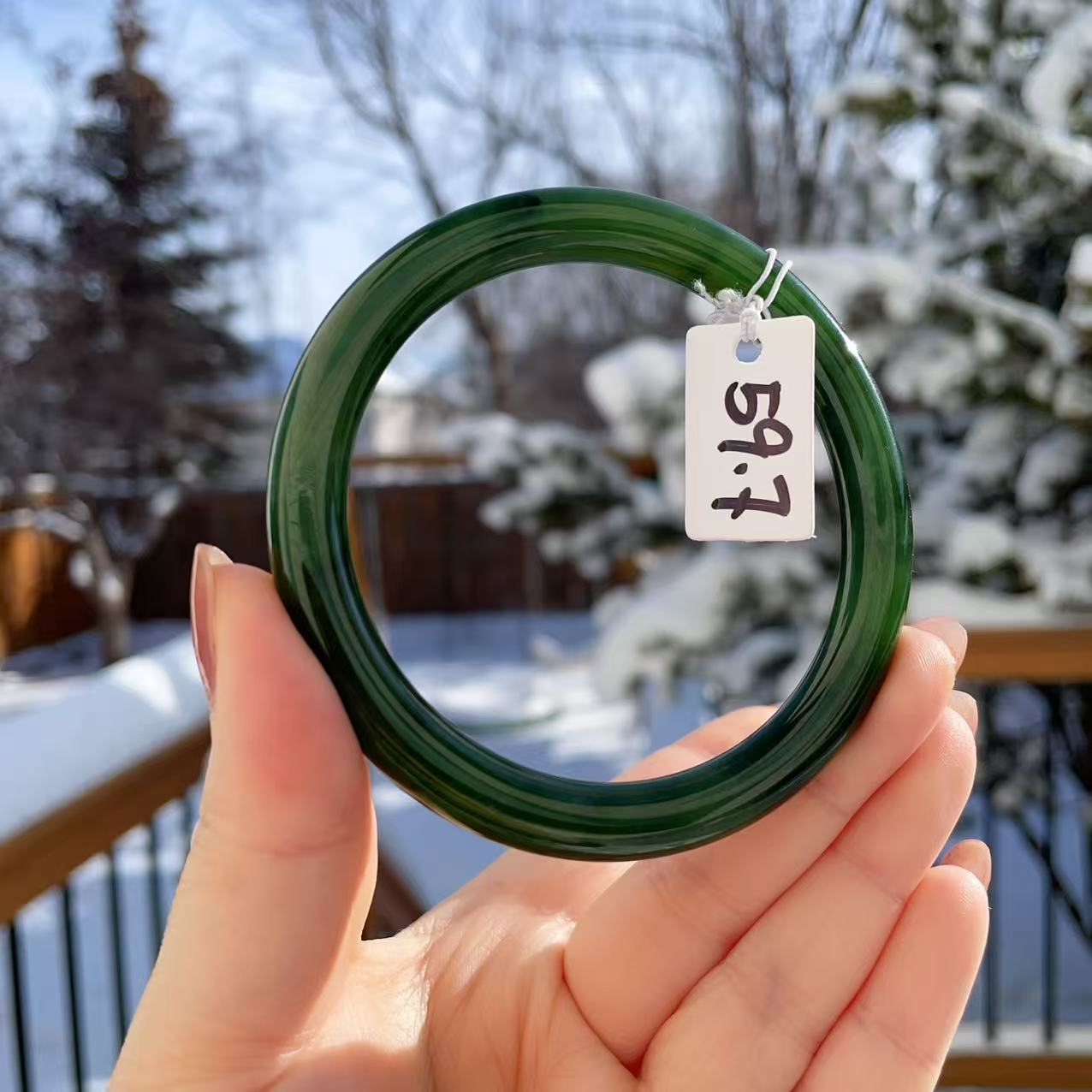 Certified Natural Nephrite Jade Slim Bangle, 59-60mm Large Size Minimalist Bangle Bracelet, Green Jade Bangle