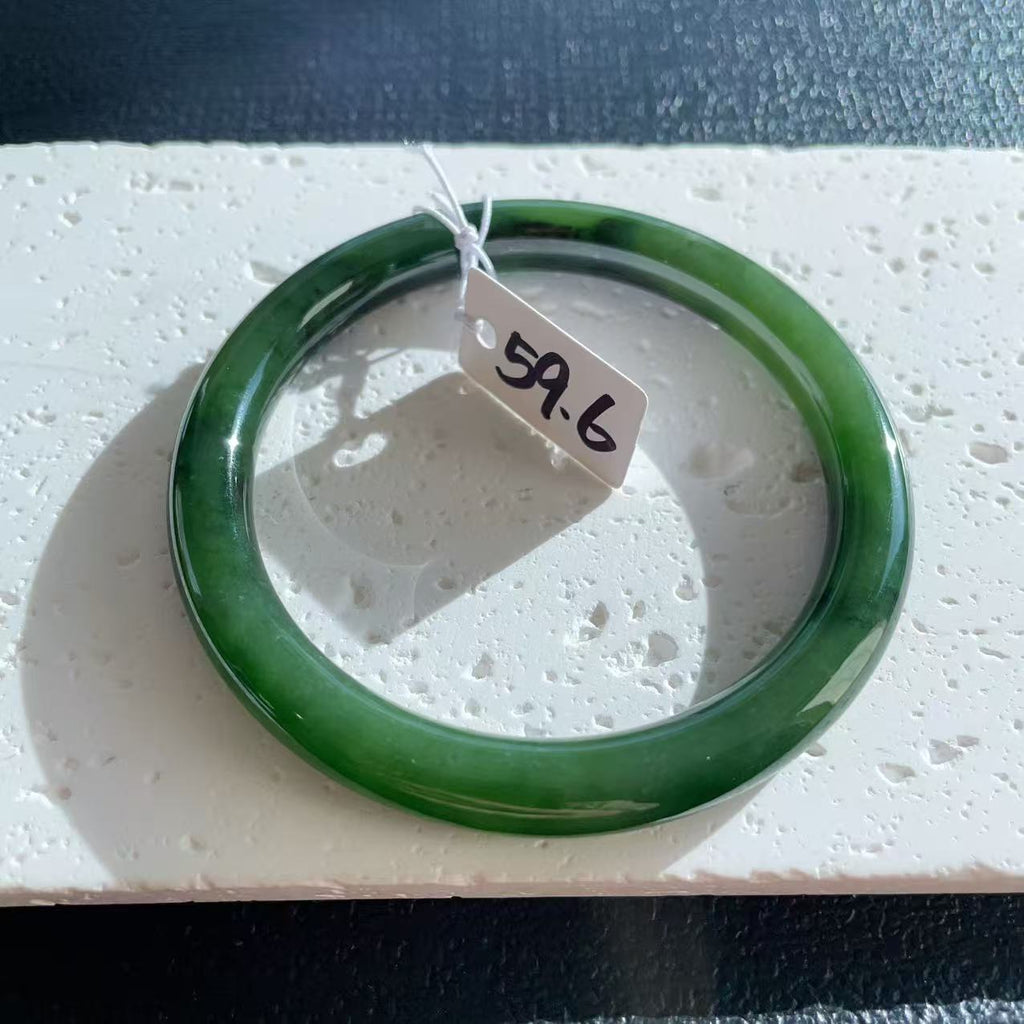 Certified Natural Nephrite Jade Slim Bangle, 59-60mm Large Size Minimalist Bangle Bracelet, Green Jade Bangle
