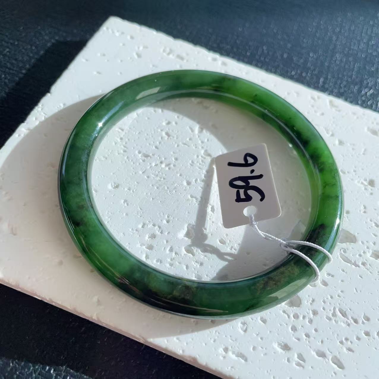 Certified Natural Nephrite Jade Slim Bangle, 59-60mm Large Size Minimalist Bangle Bracelet, Green Jade Bangle