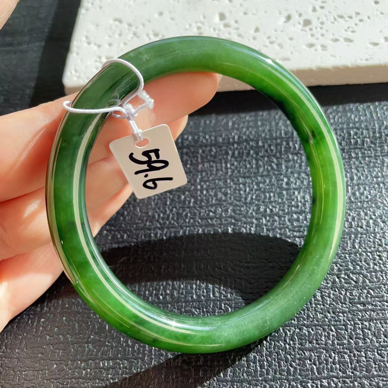 Certified Natural Nephrite Jade Slim Bangle, 59-60mm Large Size Minimalist Bangle Bracelet, Green Jade Bangle