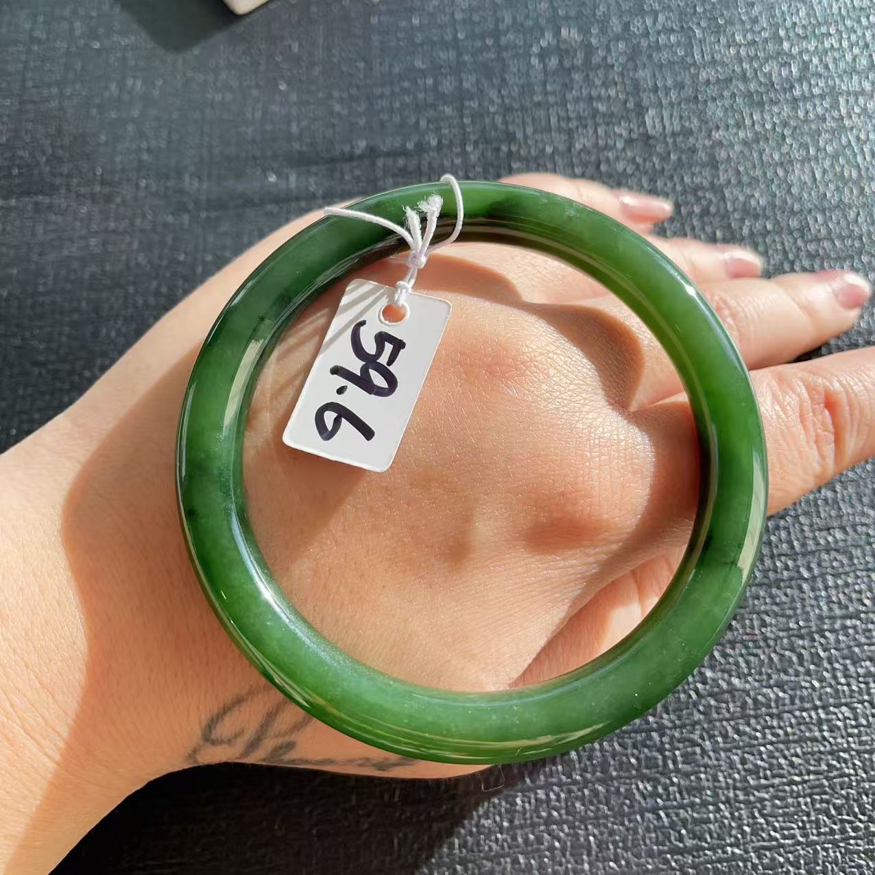 Certified Natural Nephrite Jade Slim Bangle, 59-60mm Large Size Minimalist Bangle Bracelet, Green Jade Bangle