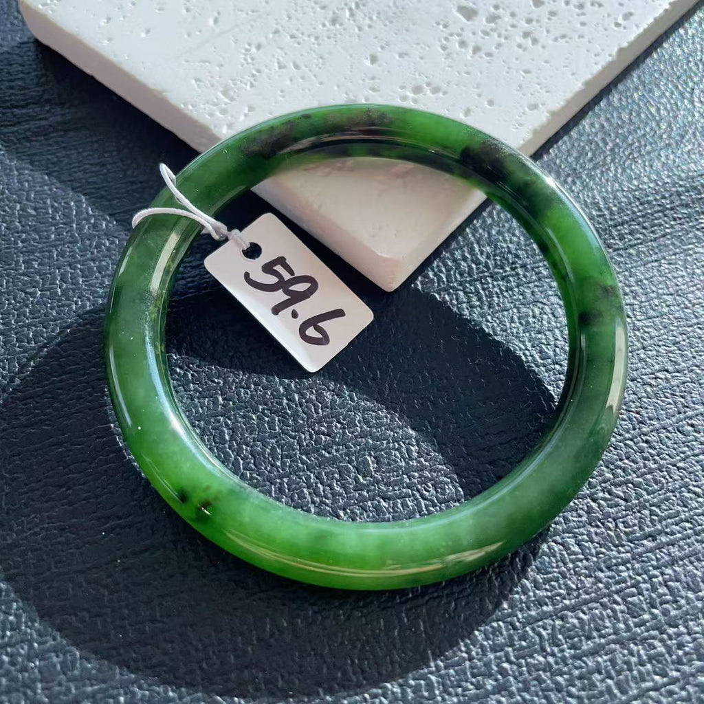 Certified Natural Nephrite Jade Slim Bangle, 59-60mm Large Size Minimalist Bangle Bracelet, Green Jade Bangle