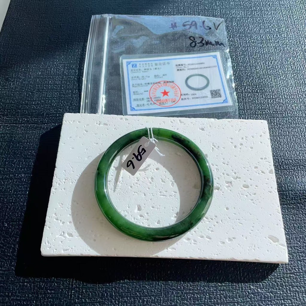 Certified Natural Nephrite Jade Slim Bangle, 59-60mm Large Size Minimalist Bangle Bracelet, Green Jade Bangle