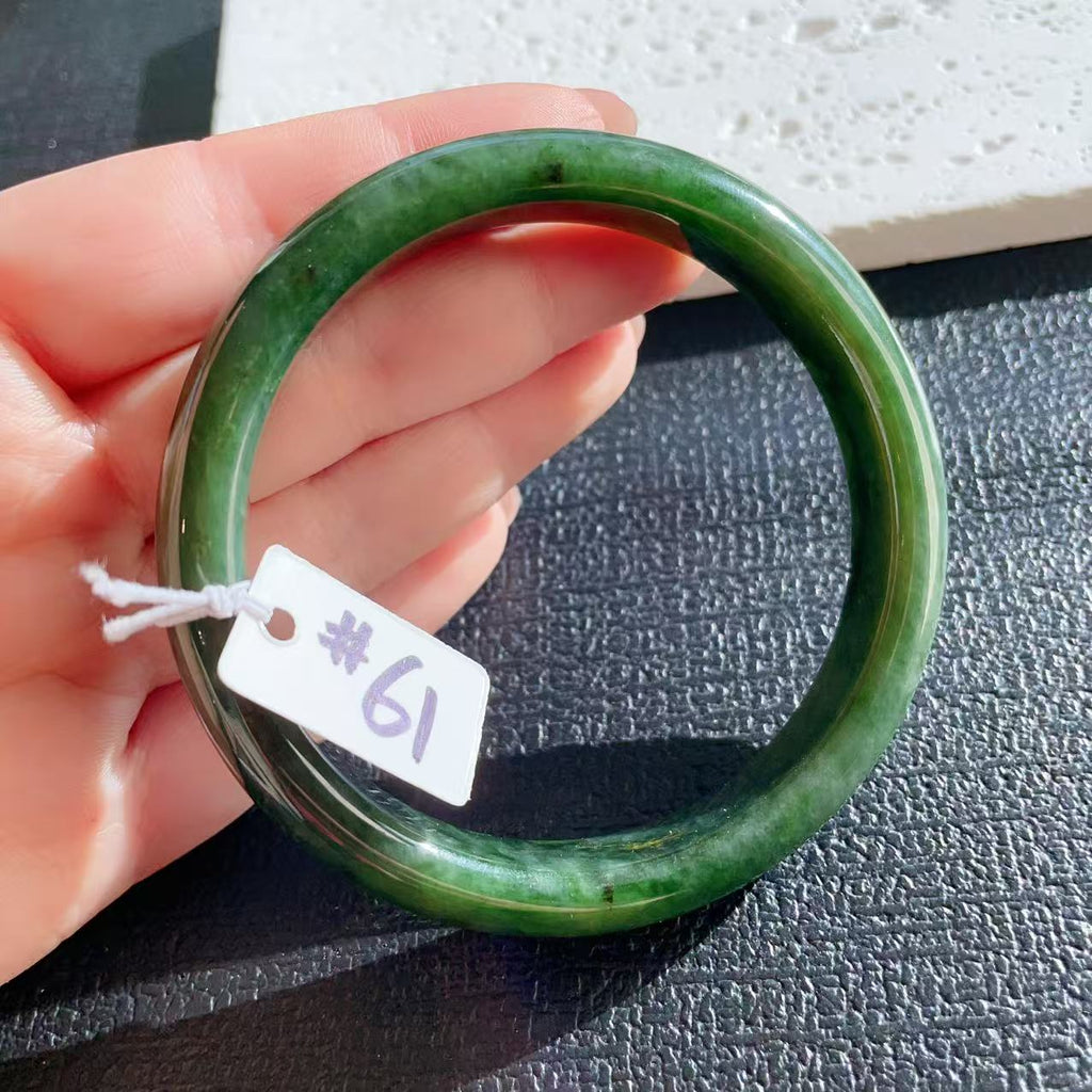 Certified Natural Jade Large Size Bangle, 61mm Size Minimalist Bangle Bracelet, Deep Green Jade Bangle