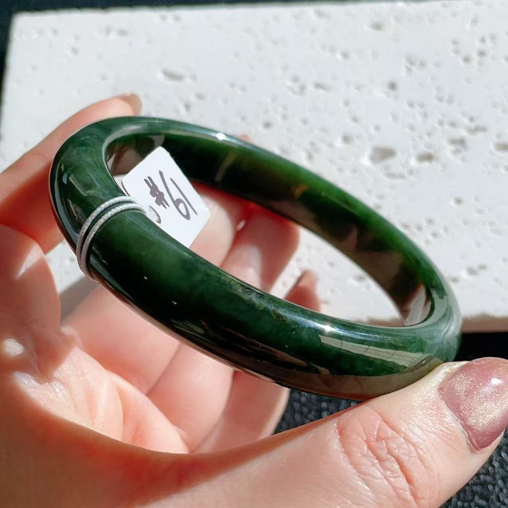 Certified Natural Jade Large Size Bangle, 61mm Size Minimalist Bangle Bracelet, Deep Green Jade Bangle