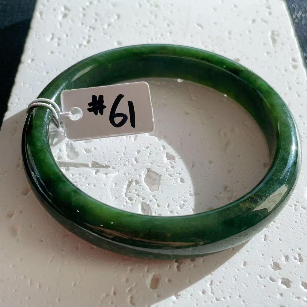 Certified Natural Jade Large Size Bangle, 61mm Size Minimalist Bangle Bracelet, Deep Green Jade Bangle