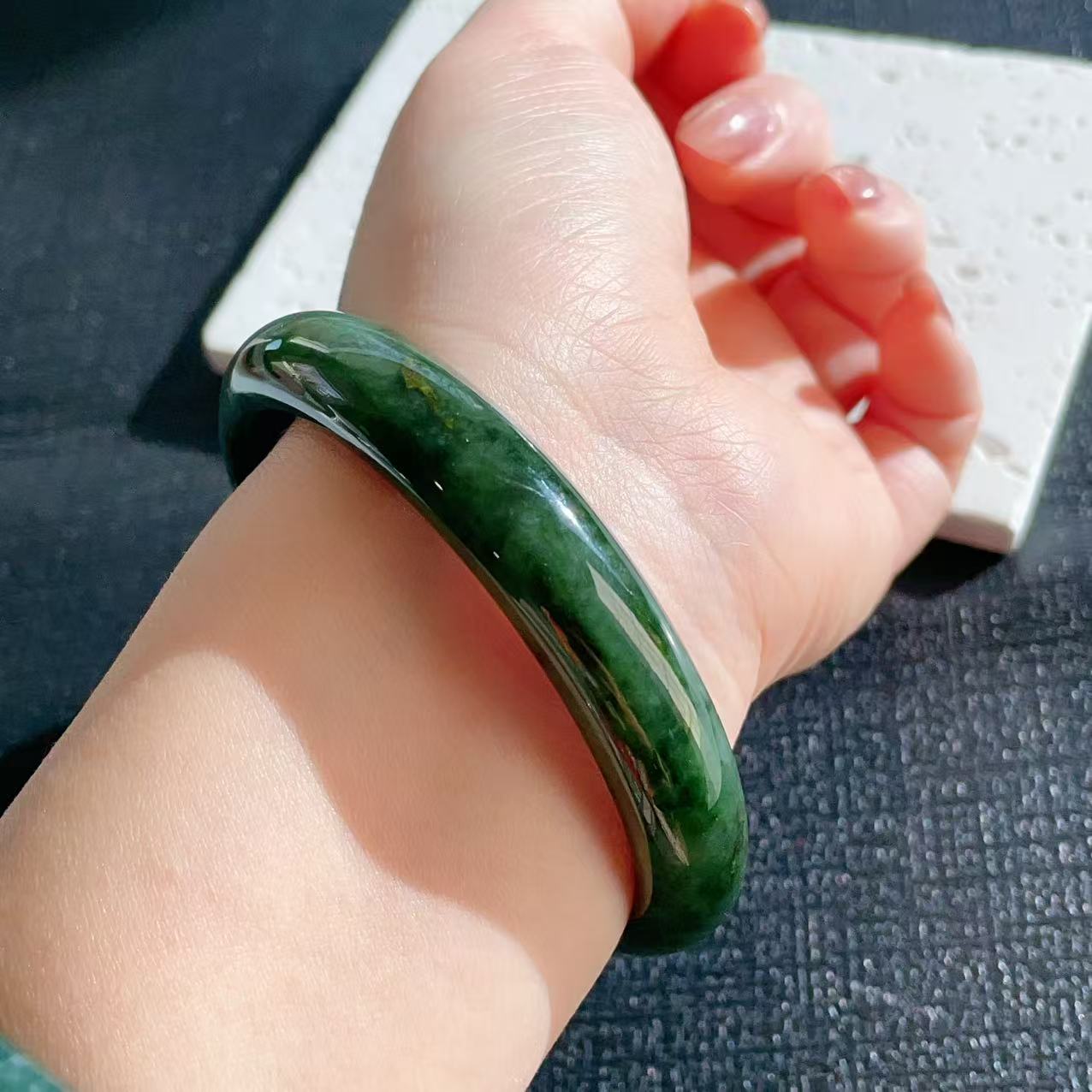 Certified Natural Jade Large Size Bangle, 61mm Size Minimalist Bangle Bracelet, Deep Green Jade Bangle