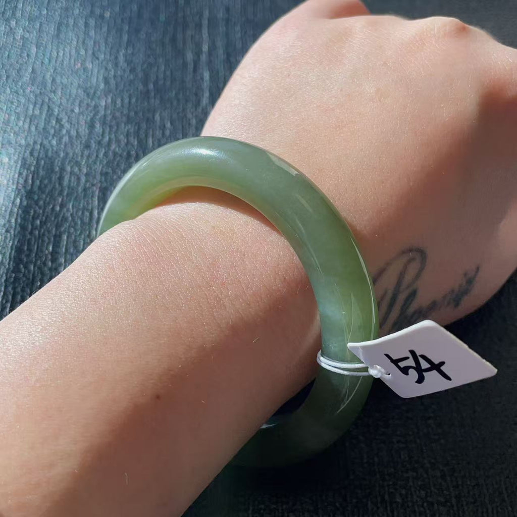 Certified Natural Green Jade Bangle , Iced Lake Green Nephrite Jade Bangle , 54mm Size Jade Bangle Bracelet
