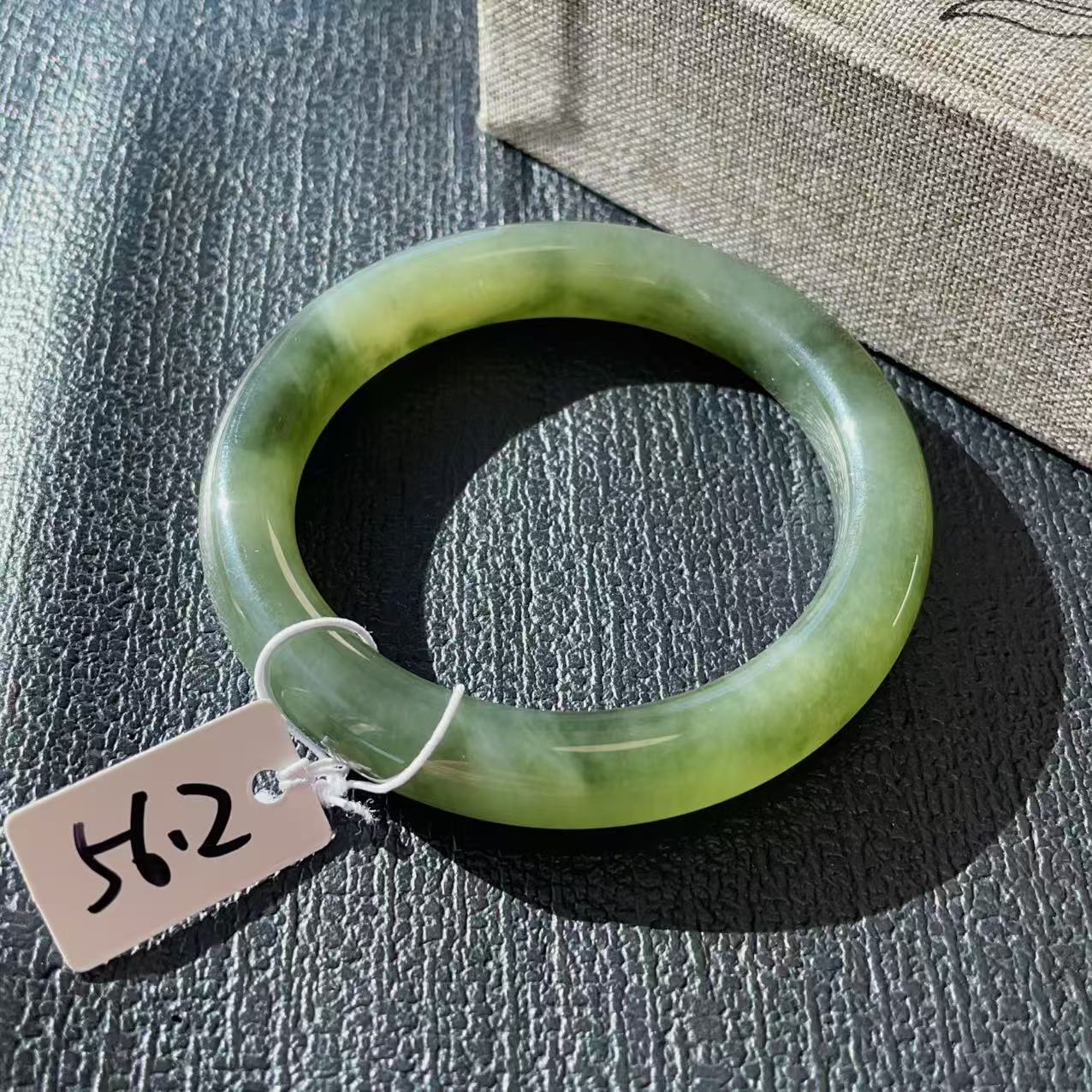 Certified Natural Green Jade Bangle , Iced Lake Green Nephrite Jade Bangle , 56.2mm Size Jade Bangle Bracelet