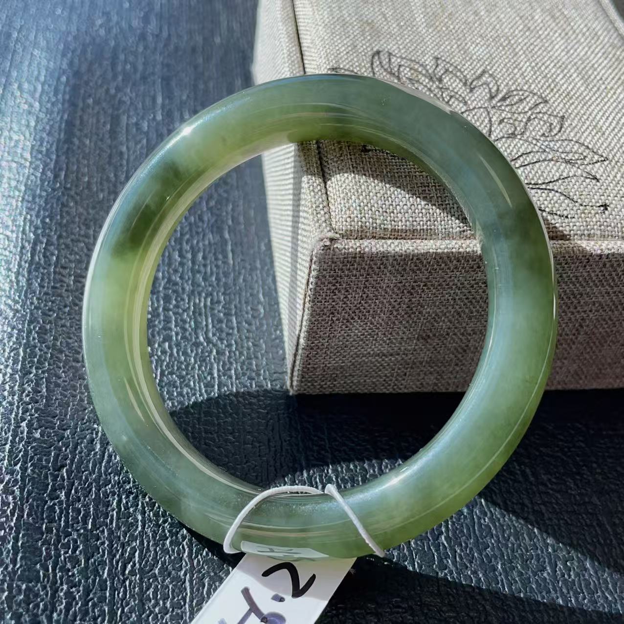 Certified Natural Green Jade Bangle , Iced Lake Green Nephrite Jade Bangle , 56.2mm Size Jade Bangle Bracelet