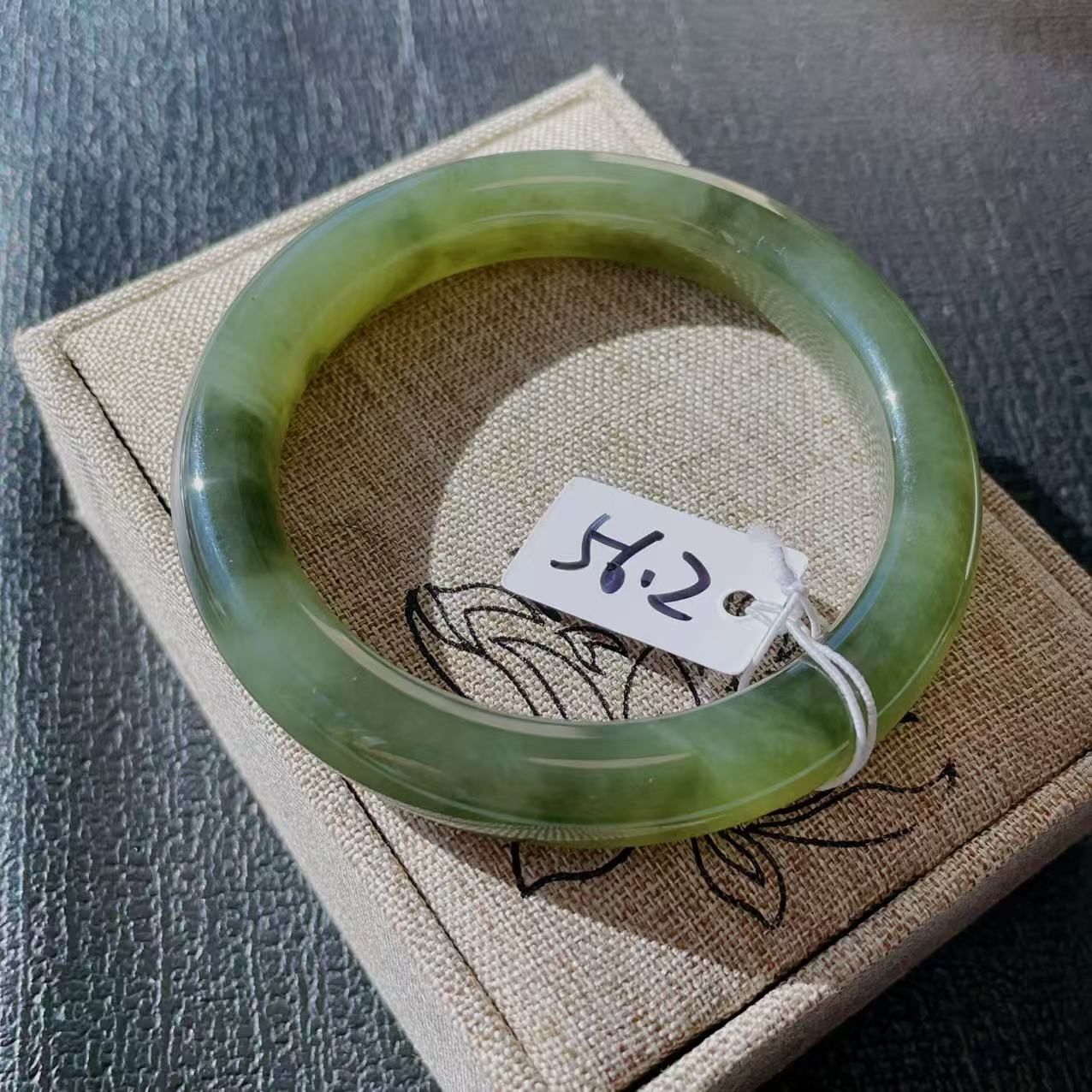 Certified Natural Green Jade Bangle , Iced Lake Green Nephrite Jade Bangle , 56.2mm Size Jade Bangle Bracelet