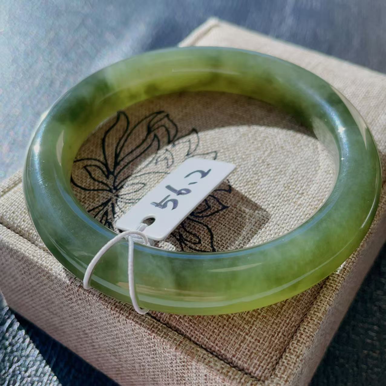 Certified Natural Green Jade Bangle , Iced Lake Green Nephrite Jade Bangle , 56.2mm Size Jade Bangle Bracelet
