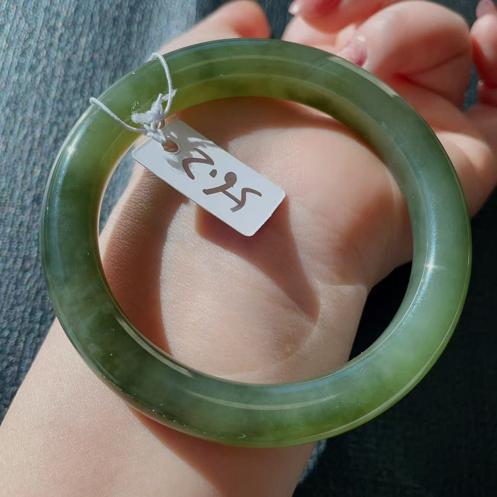 Certified Natural Green Jade Bangle , Iced Lake Green Nephrite Jade Bangle , 56.2mm Size Jade Bangle Bracelet