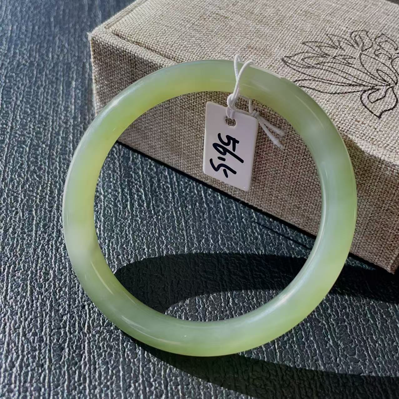 Certified Natural Green Jade Bangle , Iced Lake Green Slim Nephrite Jade Bangle , 56.1mm Size Jade Bangle Bracelet