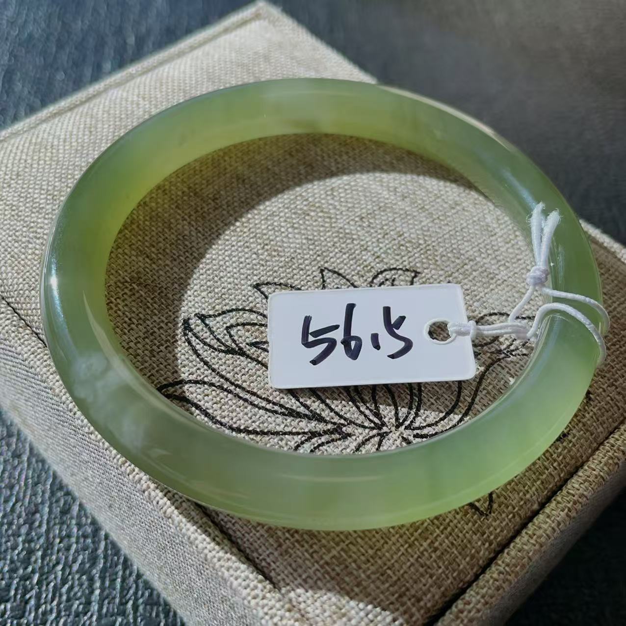 Certified Natural Green Jade Bangle , Iced Lake Green Slim Nephrite Jade Bangle , 56.1mm Size Jade Bangle Bracelet