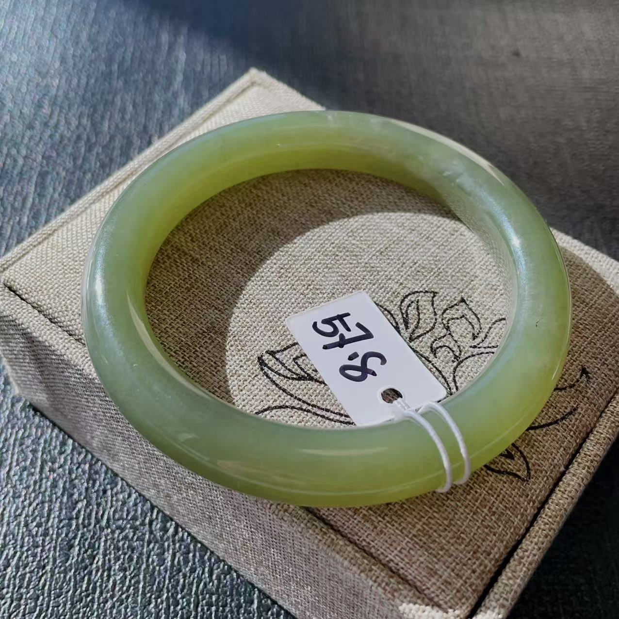 Certified Natural Green Jade Bangle , Iced Lake Green Nephrite Jade Bangle , 57.8mm Size Jade Bangle Bracelet