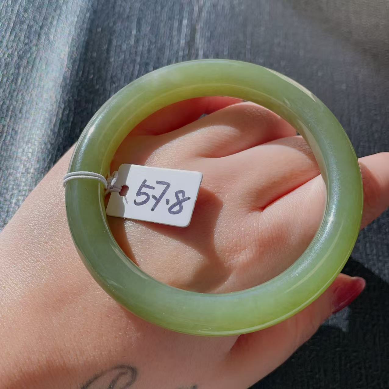 Certified Natural Green Jade Bangle , Iced Lake Green Nephrite Jade Bangle , 57.8mm Size Jade Bangle Bracelet