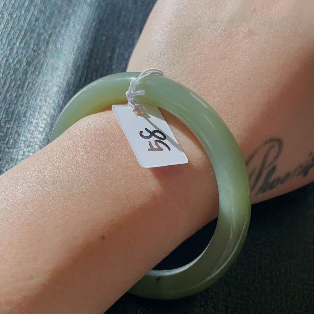 Certified Natural Green Jade Bangle , Iced Lake Green Nephrite Jade Bangle , 58mm Size Jade Bangle Bracelet
