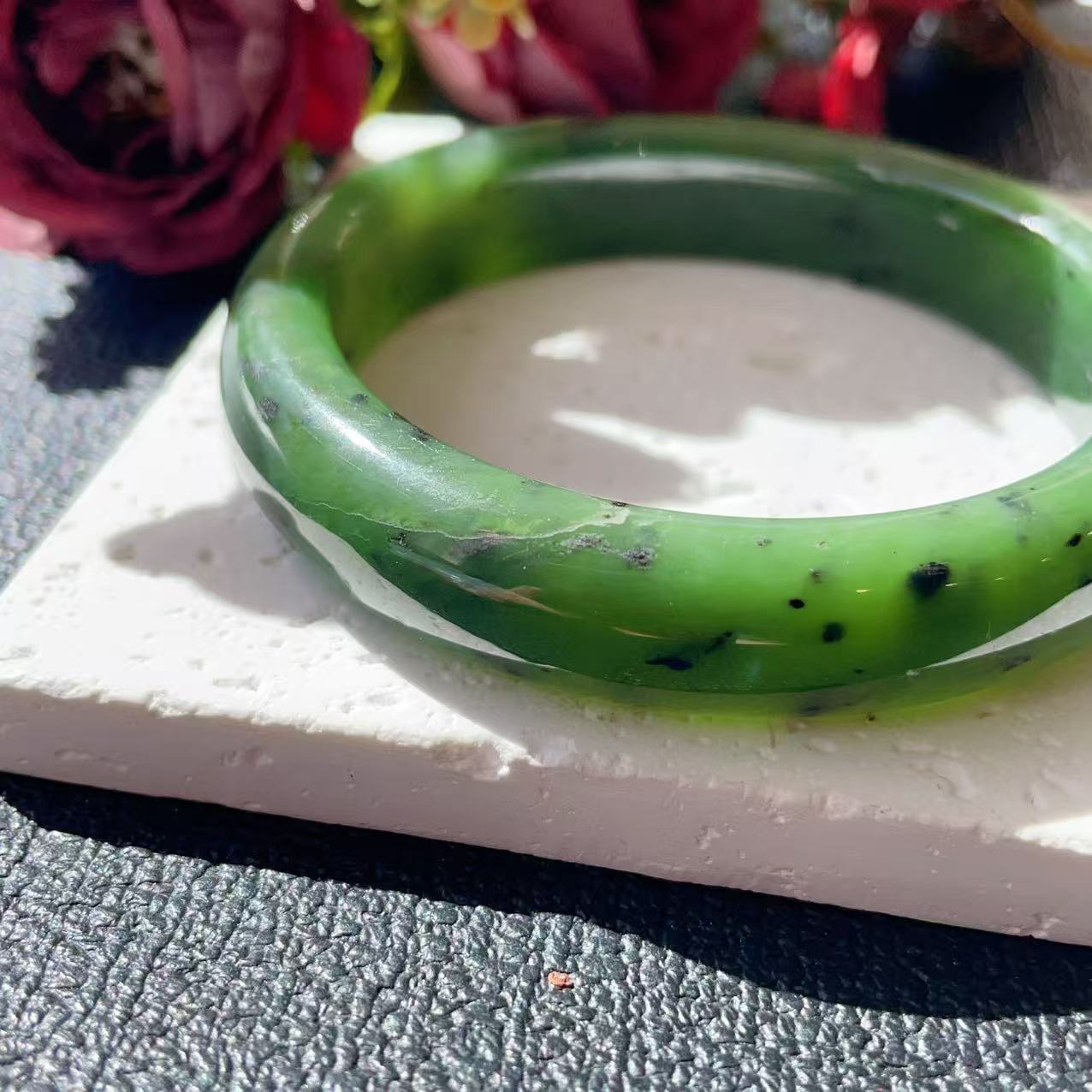 DEAL! Certified Natural Nephrite Jade Bangle Bracelet ,Rich Green Jade Bangle, Minor Flaws Size 57-58mm,  Jade Bracelet, Gift for Her