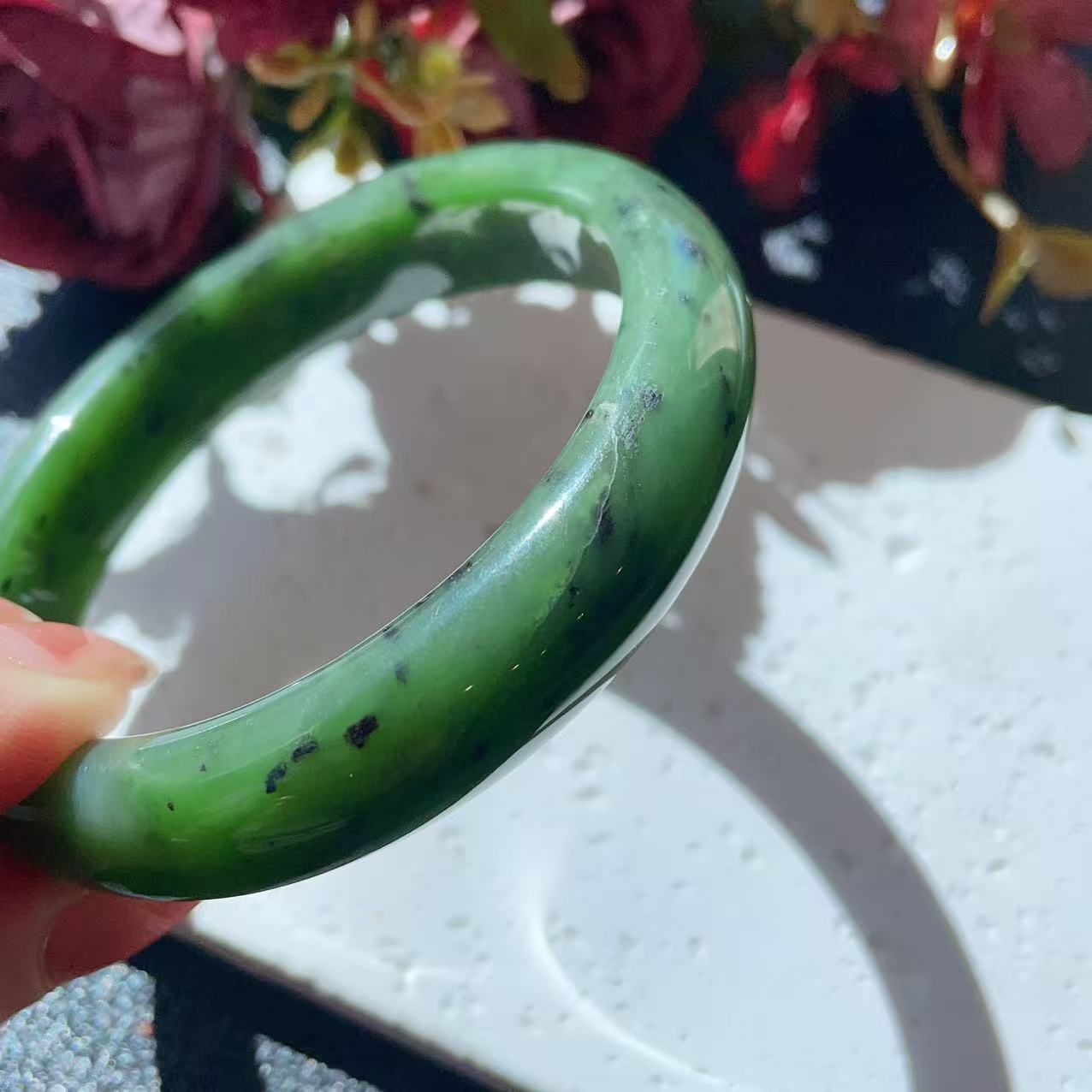 DEAL! Certified Natural Nephrite Jade Bangle Bracelet ,Rich Green Jade Bangle, Minor Flaws Size 57-58mm,  Jade Bracelet, Gift for Her