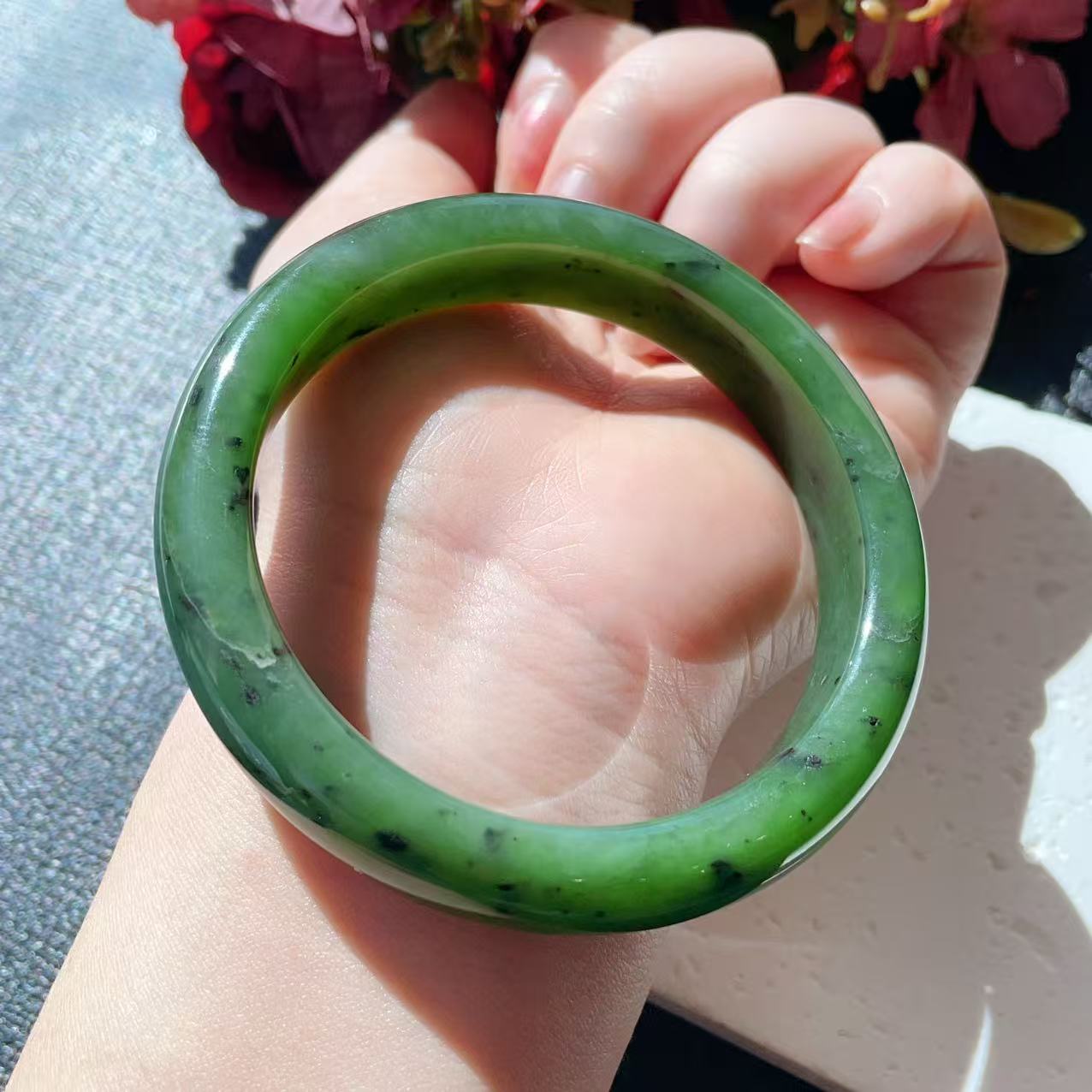 DEAL! Certified Natural Nephrite Jade Bangle Bracelet ,Rich Green Jade Bangle, Minor Flaws Size 57-58mm,  Jade Bracelet, Gift for Her
