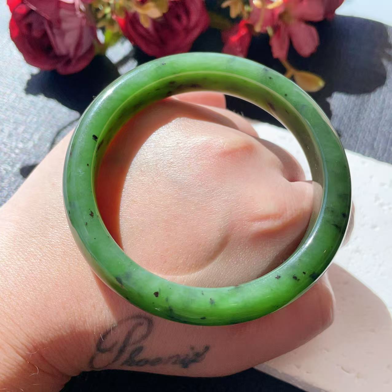 DEAL! Certified Natural Nephrite Jade Bangle Bracelet ,Rich Green Jade Bangle, Minor Flaws Size 57-58mm,  Jade Bracelet, Gift for Her