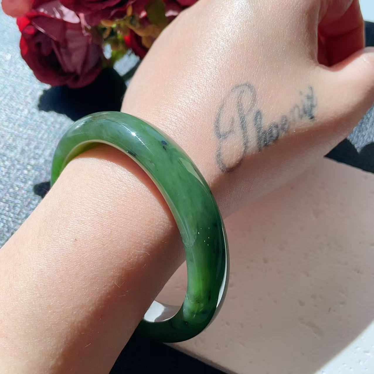 DEAL! Certified Natural Nephrite Jade Bangle Bracelet ,Rich Green Jade Bangle, Minor Flaws Size 57-58mm,  Jade Bracelet, Gift for Her