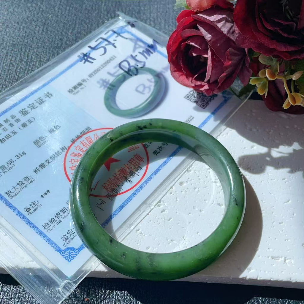 DEAL! Certified Natural Nephrite Jade Bangle Bracelet ,Rich Green Jade Bangle, Minor Flaws Size 57-58mm,  Jade Bracelet, Gift for Her