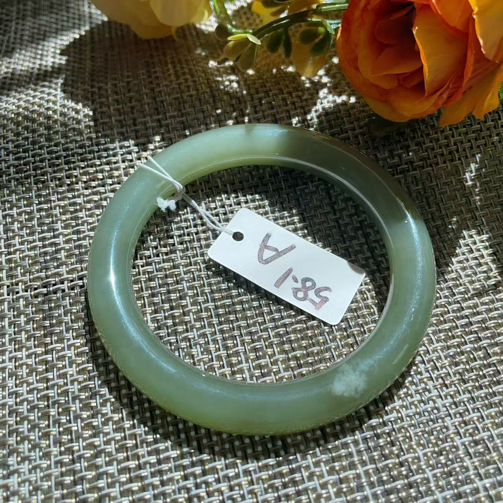 Certified Natural Green Jade Bangle, Lake Green Jade Bracelet, Size 57.5-58.5, Genuine Jade Jewelry, Minimalist Gift for Her