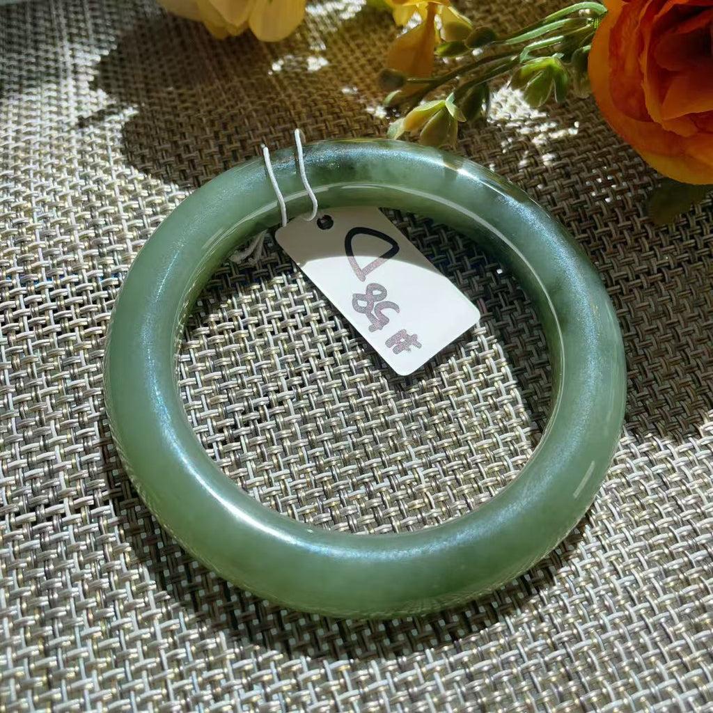 Certified Natural Green Jade Bangle, Lake Green Jade Bracelet, Size 57.5-58.5, Genuine Jade Jewelry, Minimalist Gift for Her