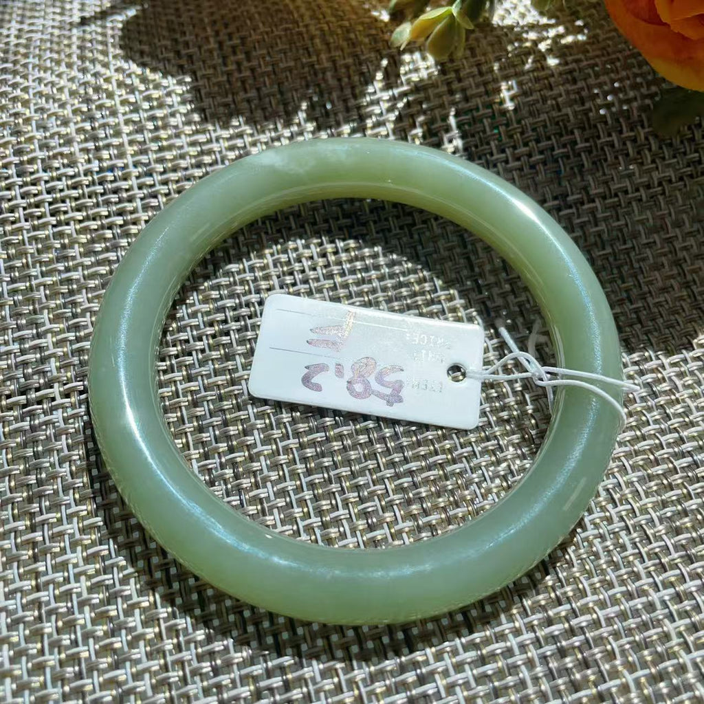 Certified Natural Green Jade Bangle, Lake Green Jade Bracelet, Size 57.5-58.5, Genuine Jade Jewelry, Minimalist Gift for Her