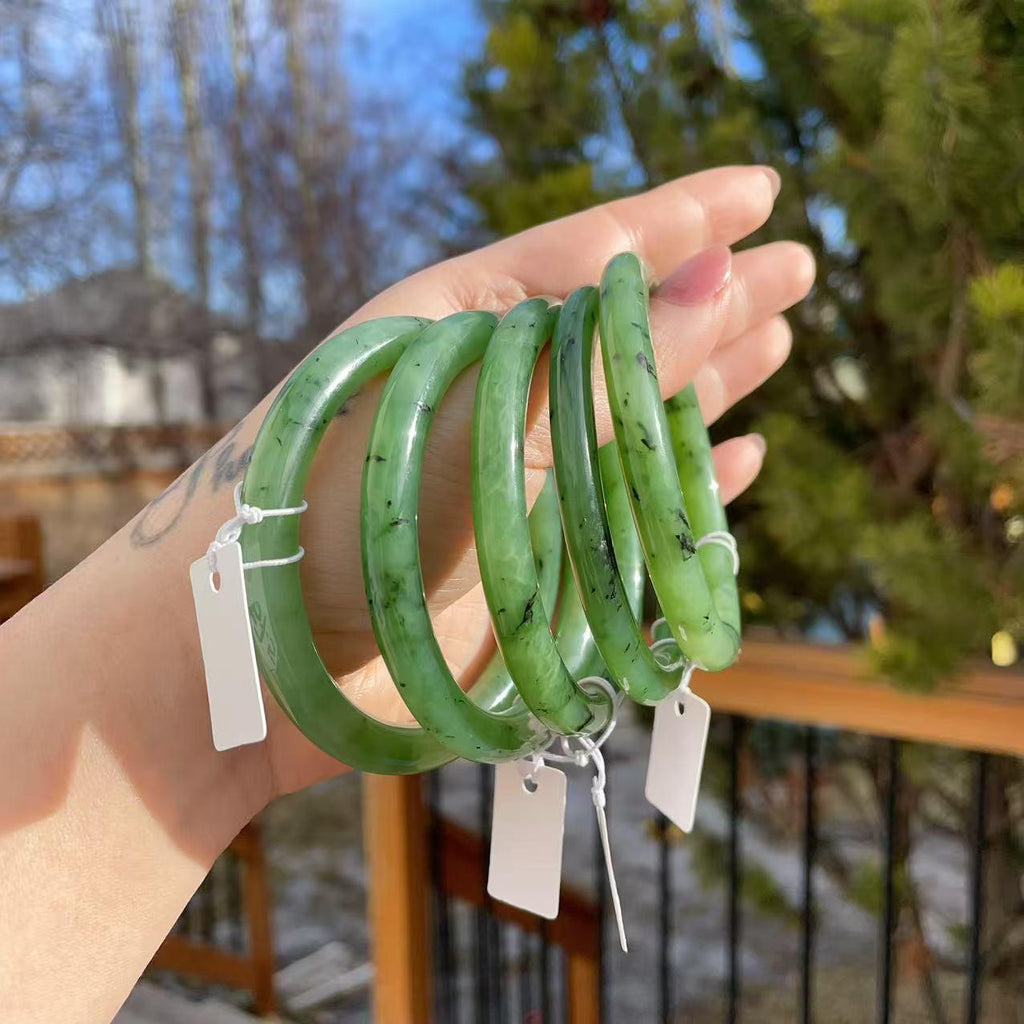 DEAL！Certified Natural Nephrite Jade Slim Bangle, 55-58 Size Minimalist Bangle Bracelet, Green Jade Bangle, Real Jade Bangle Bracelet