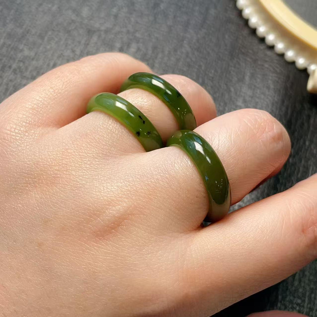 Certified Natural Dark Green Jade Ring, Jade Band, Minimalist Nephrite Jade Ring 5-9 Size , Nephrite Jade Ring,Jade Jewelry
