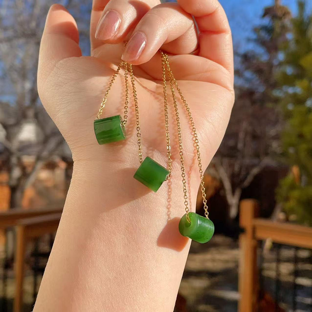 Certified Natural Green Jade Mini Pendant Necklace , Minimalist Lucky Charm Jade Jewelry, Green Jade Rolo Pendent
