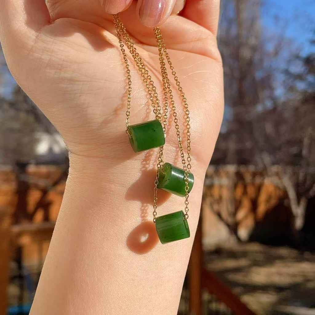 Certified Natural Green Jade Mini Pendant Necklace , Minimalist Lucky Charm Jade Jewelry, Green Jade Rolo Pendent