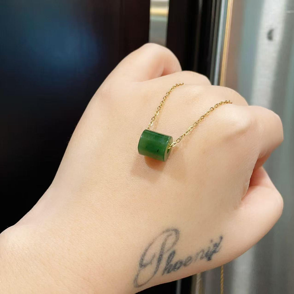 Certified Natural Green Jade Mini Pendant Necklace , Minimalist Lucky Charm Jade Jewelry, Green Jade Rolo Pendent