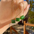 Certified Natural Green Jade Mini Pendant Necklace , Minimalist Lucky Charm Jade Jewelry, Green Jade Rolo Pendent