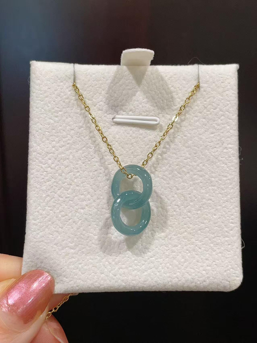 Natural Blue Jadeite Double Ring Necklace, Minimalist Jadeite Pendant , Real Jadeite infinitiy Pendent, Iced Jade Pendent