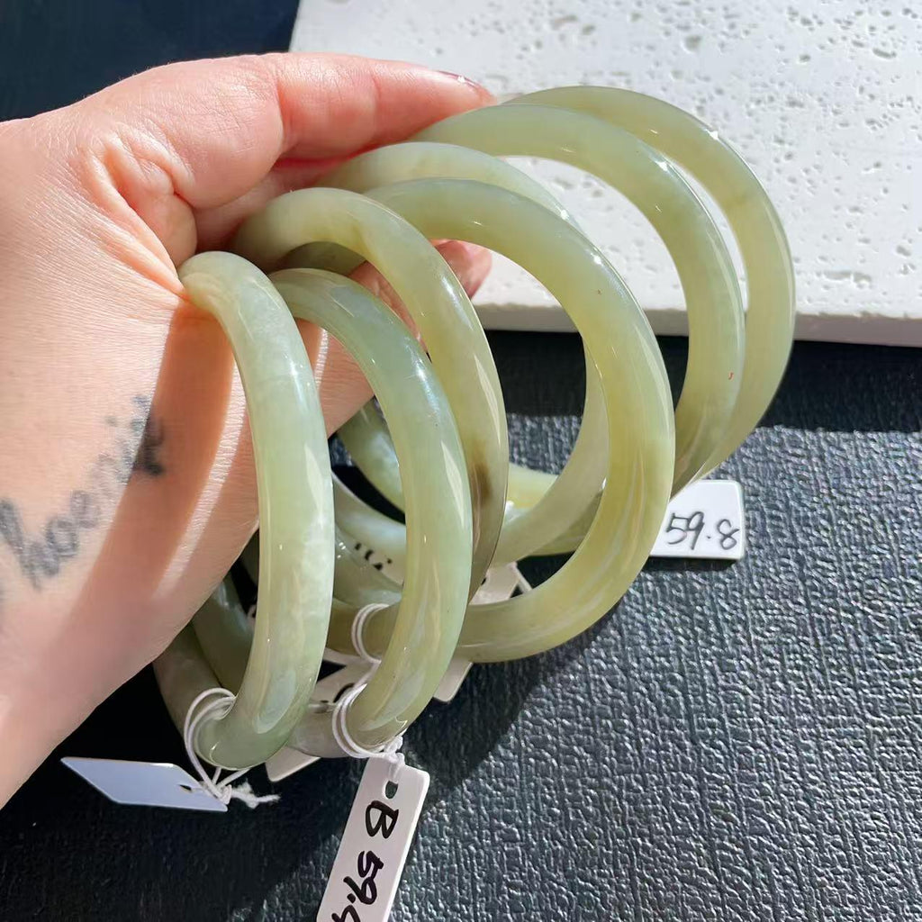 Natural Nephrite Jade Slim Bangle ,Certified Spring Water Green Jade, Bangle Size 54–60, Minimalist Jade Bangle Bracelet