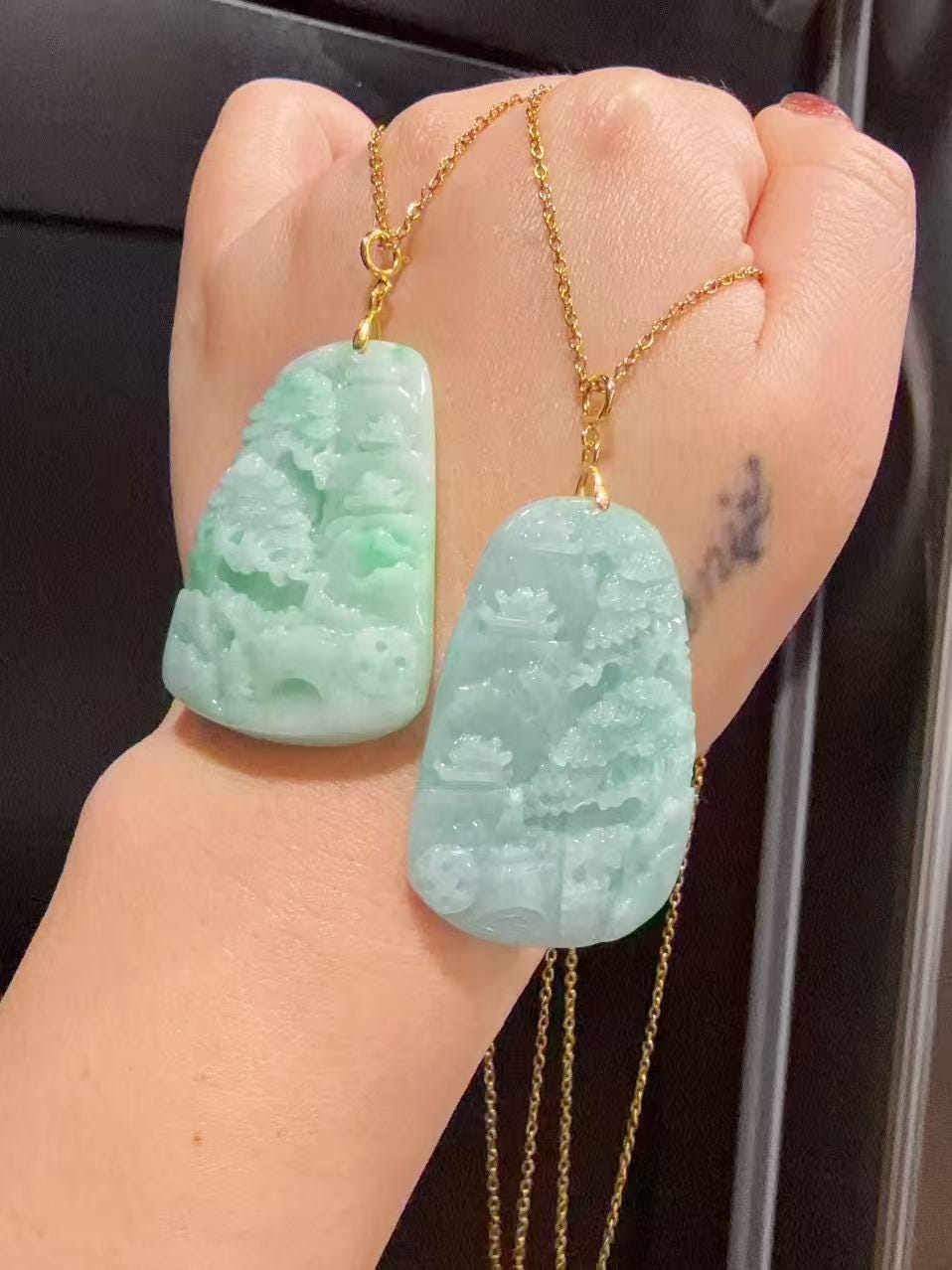 Certified Natural Jadeite ,Landscape Pendant Necklace (Grade A), Green Jadeite Pendent Necklace, Real Jadeite Tag Pendent