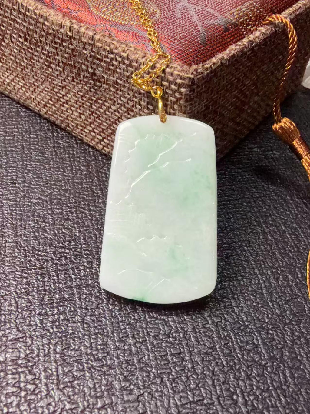 Certified Natural Jadeite Landscape Pendant Necklace (Grade A), Green Jadeite Pendent Necklace