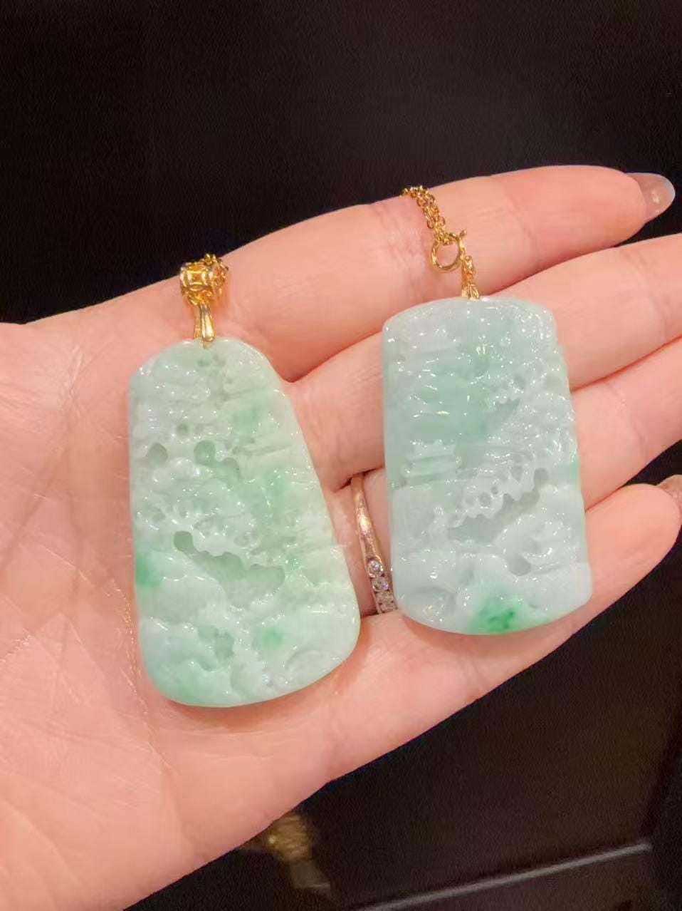 Certified Natural Jadeite Landscape Pendant Necklace (Grade A), Green Jadeite Pendent Necklace
