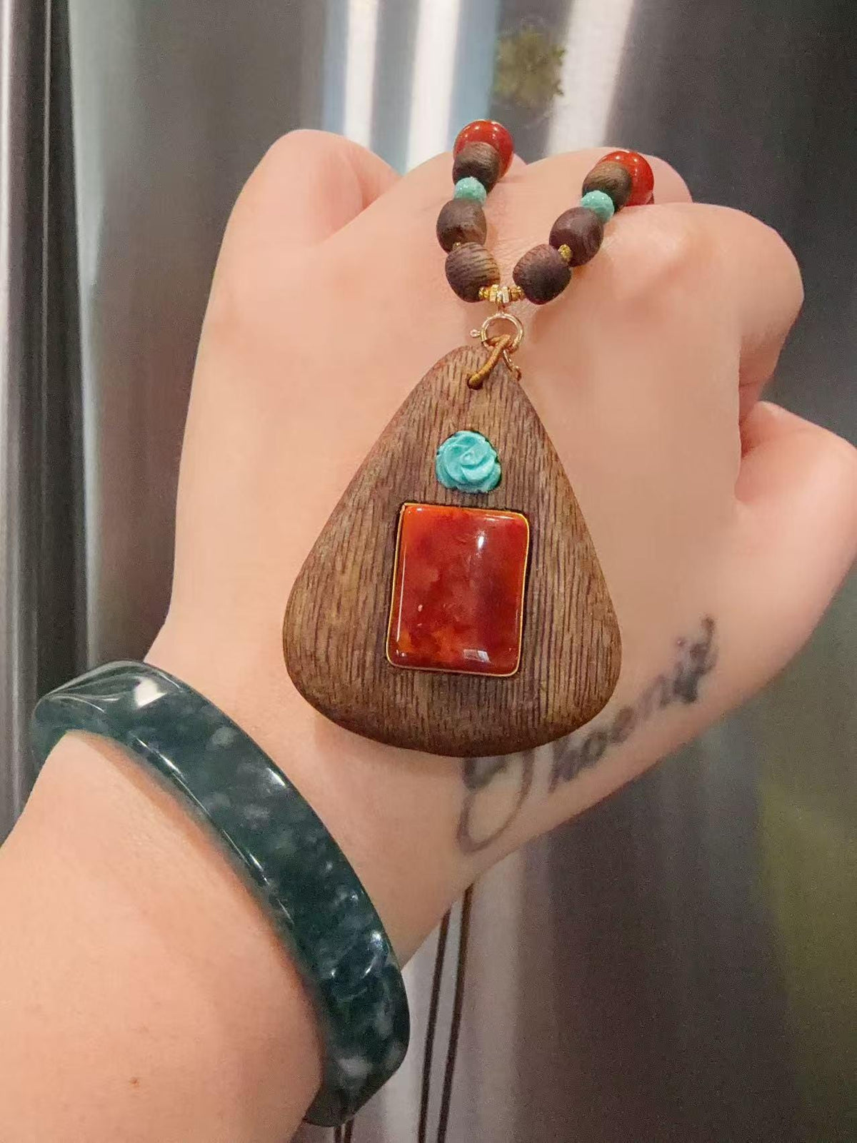 Certified Natural Red Agate , Sandalwood Pendant Necklace, Handcraft High Grade Agate Pendent , Red Agate, Gemstone Pendent