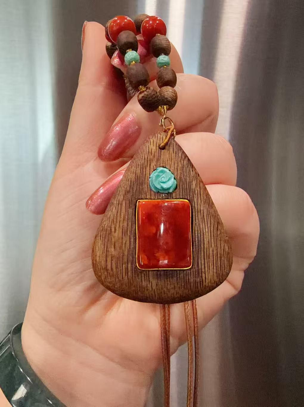 Certified Natural Red Agate , Sandalwood Pendant Necklace, Handcraft High Grade Agate Pendent , Red Agate, Gemstone Pendent