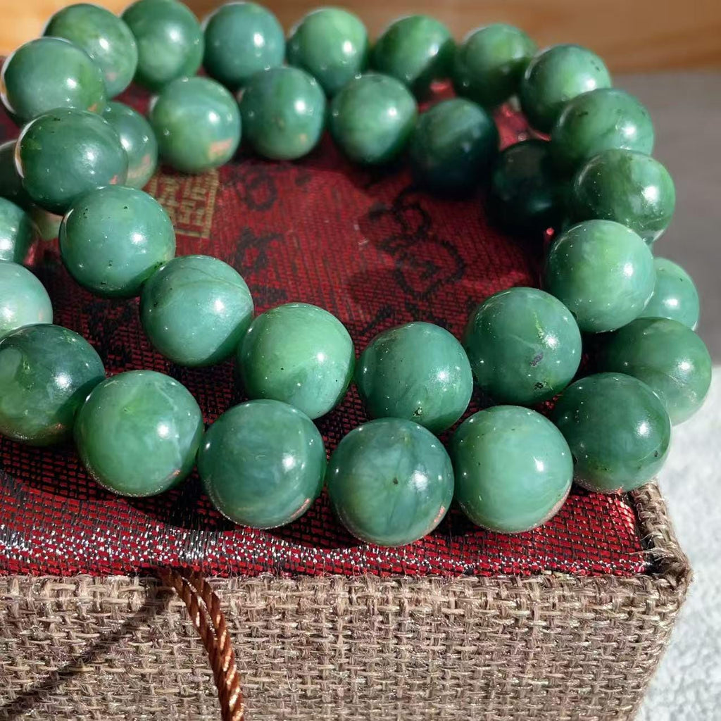 Certified Natural Green- Blue Jade Bracelet, 12mm Jade Beaded Bracelet, Natural Jade Bracelet, Large Beaded Bracelet, Real Jade Gift
