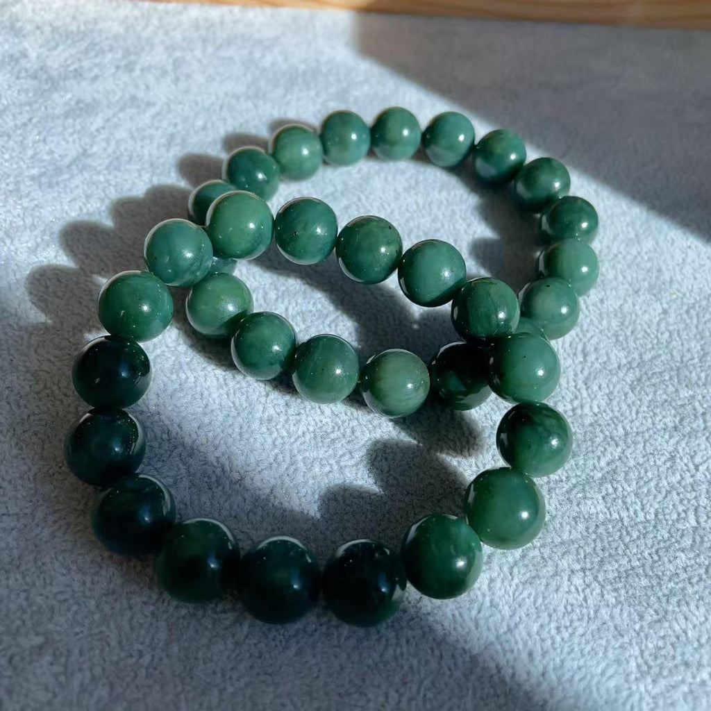Certified Natural Green- Blue Jade Bracelet, 12mm Jade Beaded Bracelet, Natural Jade Bracelet, Large Beaded Bracelet, Real Jade Gift
