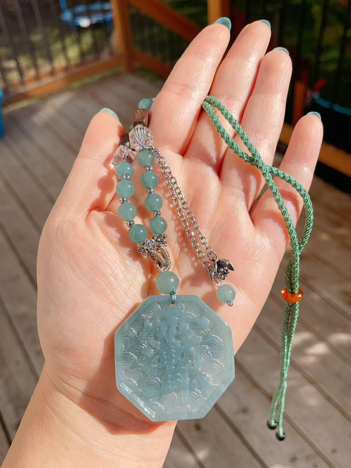 Certified Blue Jadeite Bagua Pendent , Lucky Natural Jadeite Pendent, Grade A Jadeite Pendent