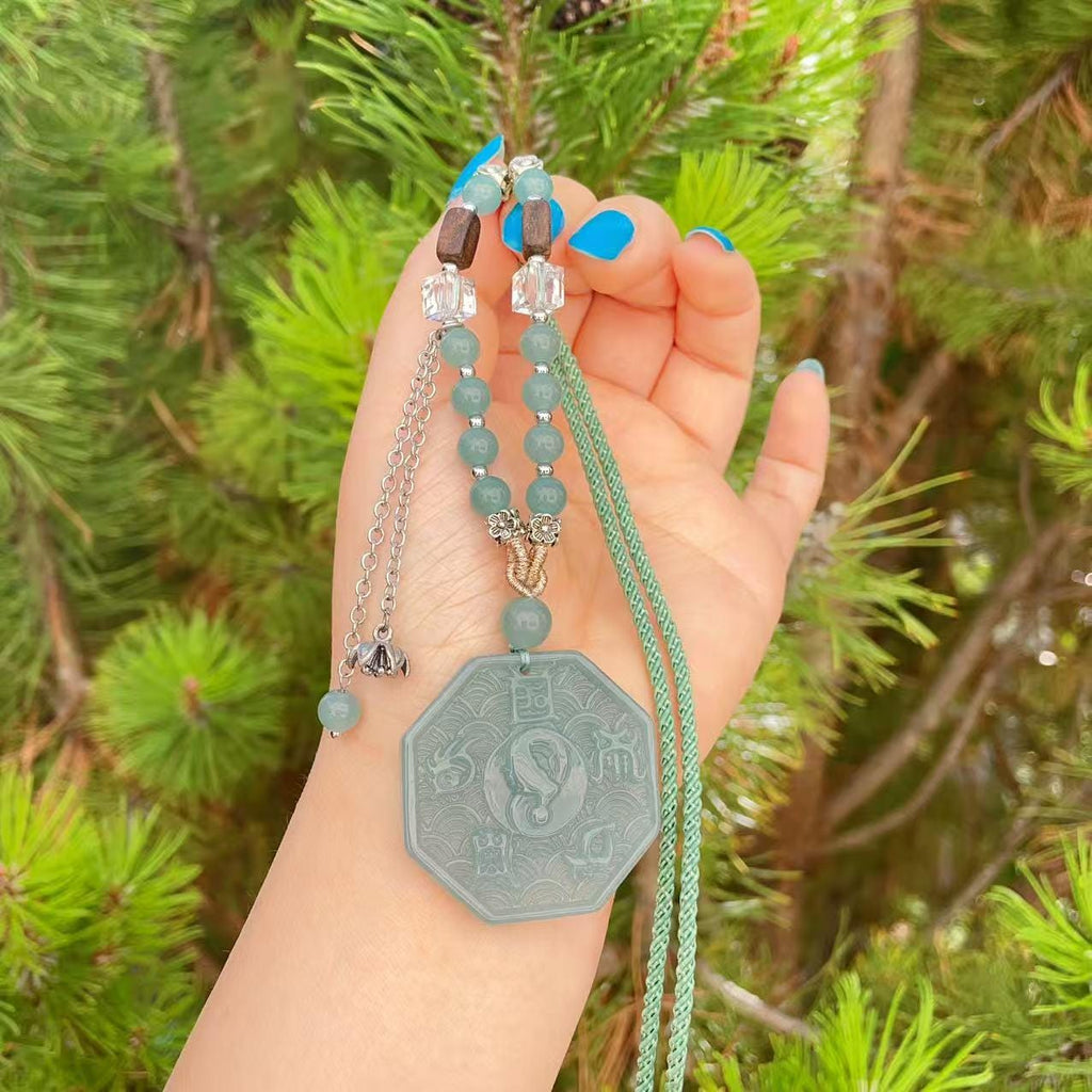 Certified Blue Jadeite Bagua Pendent , Lucky Natural Jadeite Pendent, Grade A Jadeite Pendent